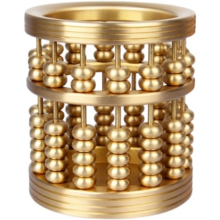 黄铜算盘铜笔筒摆件招财客厅办公桌收纳桶创意珠算送学生工艺礼品