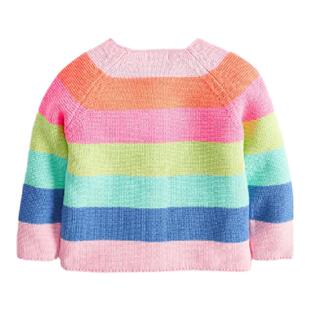 现货英国NEXT童装女童女宝宝春秋荧光色彩虹针织开衫条纹毛衣外套