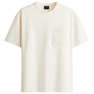 HM男装女装T恤春季打底衫重磅棉质箱型宽松口袋短袖1288867