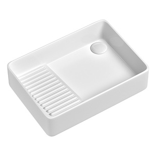 唯雅士现代简约搓衣板台上盆长方形陶瓷洗手盆白色百搭家用洗脸盆