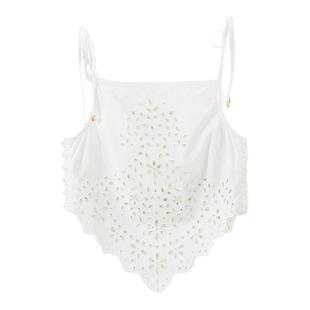 重工雕孔刺绣 镂空绣花吊带上衣+高腰伞裙套装女