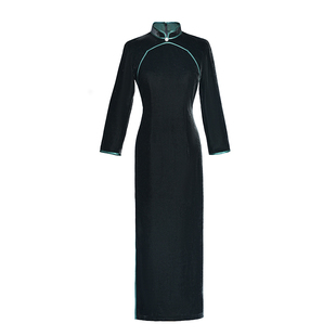 新式年轻气质长袖金丝绒旗袍晚礼服新中式秋季长款日常改良时尚女