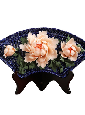 非遗手捏牡丹创意挂盘摆件客厅