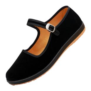 经典老北京布鞋酒店舞蹈平跟鞋一代工作鞋防滑女加厚牛筋底黑布鞋