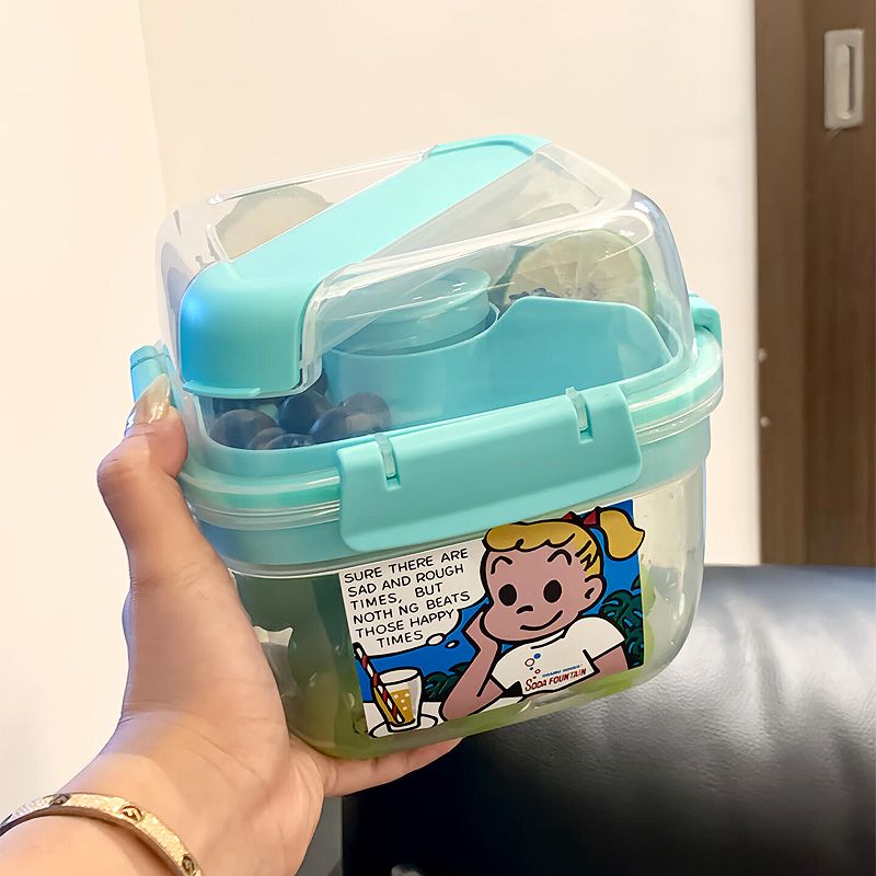 原田治水果便当盒上班族专用沙拉盒食品级可微波加热保鲜盒带叉子