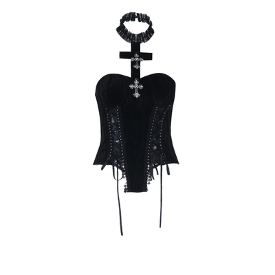 哥特暗黑挂脖连衣裙宴会礼服裙