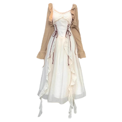 波西米亚度假风吊带长裙开衫穿搭