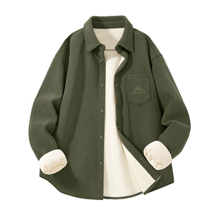 真维斯衬衫男款加厚灯芯绒保暖男士加绒衬衣青少年潮牌外套男冬Q