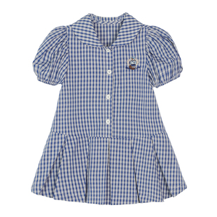 小O宝童装 宝宝格子连衣裙女泡泡袖2026夏新款女童衬衫公主裙子