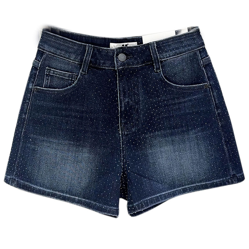 MA牛仔裤91252三衣夏款高腰短裤女深蓝显瘦A字闪钻装饰百搭热裤