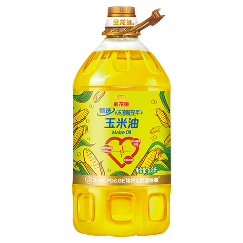 【直播专享】金龙鱼玉米油5.8L不油腻轻年非转基因物理压榨食用油