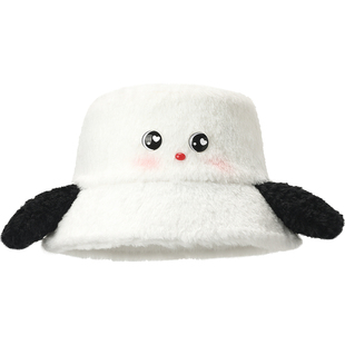 畹町毛绒渔夫帽女士冬季加绒保暖帽子百搭搞怪小羊耳朵显脸小盆帽