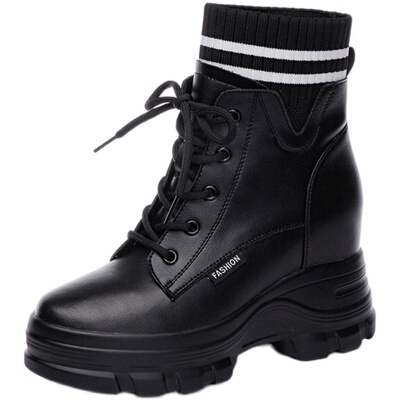 内增高短筒真皮百搭厚底显瘦靴子