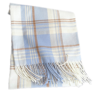 海盐蓝~仿羊绒围巾女秋冬韩系氛围感学生长款格子双面保暖披肩