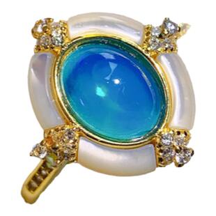 天然蓝欧泊戒指女纯银镶嵌宝石白贝母6乘8/经典款5乘7/6乘8指环