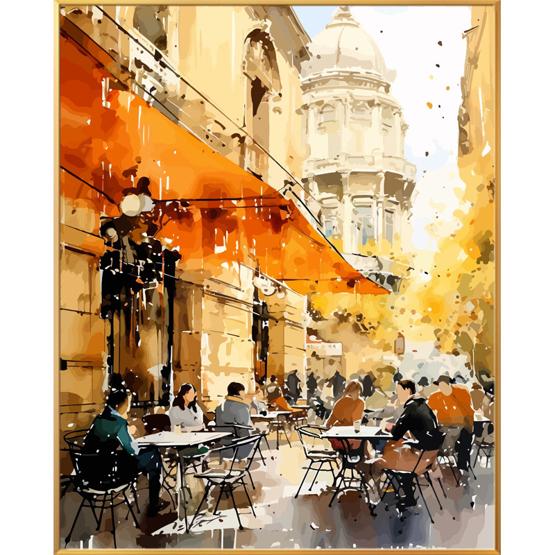 欧式小镇风景画画diy数字油画填充填色2024新款手绘油彩手工涂色
