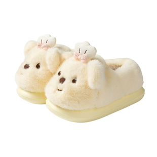 可爱卡通厨师小熊棉拖鞋女款包跟冬季室内居家毛绒棉鞋保暖月子鞋