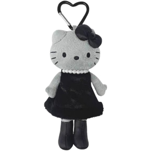 (国现)日本三丽鸥灰皮黑白天使长腿hellokitty挂件合皮侧坐爱心扣