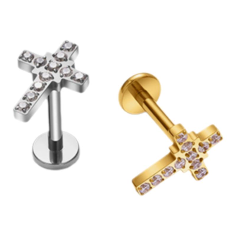 防过敏医用F136钛合金十字架耳钉养耳洞睡觉不用摘小众耳蜗耳骨钉