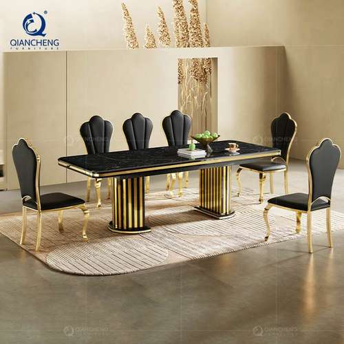 伸缩折叠餐桌轻奢现代高级感家用豪华大户型不锈钢长方形桌椅组合