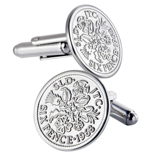 六便士硬币袖扣生日礼物男士袖钉法式衬衫袖口扣婚礼饰品正装百搭