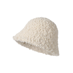 咖色羊羔毛绒渔夫帽女秋冬保暖水桶帽显脸小毛线帽子圆顶2025新款