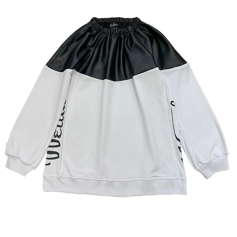 we11doneshark拼接黑白皮质字母袖子3M反光长袖OS版型宽松卫衣女