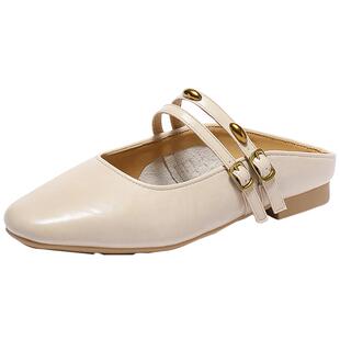 森达小金豆穆勒女鞋春夏新商场皱皮配裙子平底半拖包头凉鞋XPL01