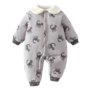 女宝宝婴儿外出服秋冬夹棉连体衣80克翻领可爱风棉衣外穿哈衣爬服