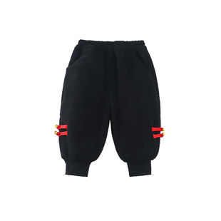 男童加绒裤子秋冬季儿童长裤男孩中国风束脚裤宝宝唐装加厚小脚裤