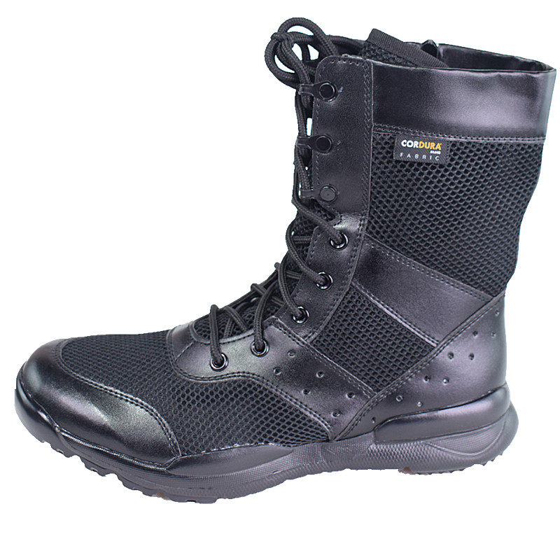 春夏季网眼超轻作战靴男侧拉链透气战术靴大码帆布保安学生军训靴