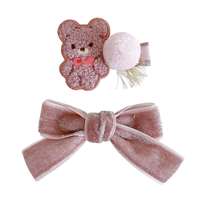 毛绒绒小兔小熊蝴蝶结发饰套装