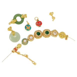 古法金配件镶锆粘珍珠套珠圈富甲天下扁隔珠平安扣吊坠手链首饰