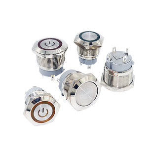 16/19/22mm金属按钮带灯自锁开关超短款大电流自复位点动防水改装