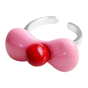 个性开口玫红粉蝴蝶结戒指2024春夏少女珐琅新潮博主款少女风手饰