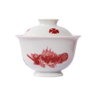 茶与器景德镇小桥窑仿明釉里红鳜鱼若深杯泡茶碗茶杯茶盘盖碗干泡