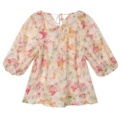 白鹿语法式复古天丝混纺碎花衬衫2025夏新款高级感洋气七分袖上衣