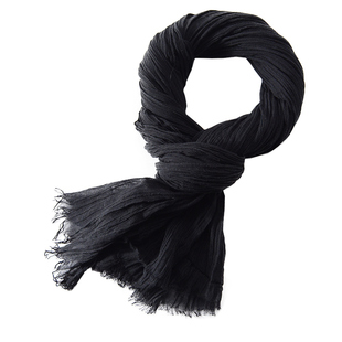 黑色男士围巾冬季薄款纯棉窄小装饰棉麻春秋季短款小围巾男女休闲