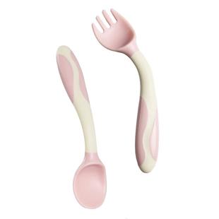 宝宝勺子学吃饭训练可弯曲婴儿童辅食扭扭弯头叉勺一二岁餐具套装