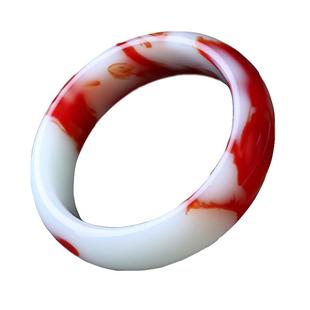 玉手镯 女 和田玉红玉手镯 和田玉飘红白玉手镯 金丝彩玉镯子女