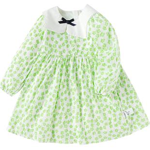 巴拉巴拉童装儿童连衣裙女童春秋装A字碎花裙小童宝宝洋气甜翻领