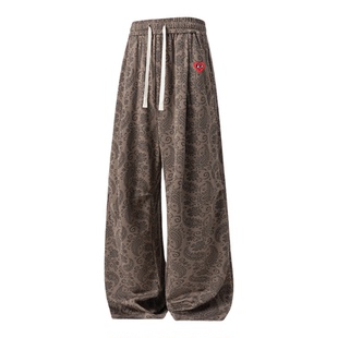 查尔斯桃心 美式复古腰果花裤子男女春上新宽松直筒休闲情侣长裤