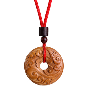 天然桃木平安扣吊坠野生老桃木本命年挂件男女祥云项链汽车钥匙扣