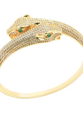 亚金镶锆石双头豹手镯欧美跨境