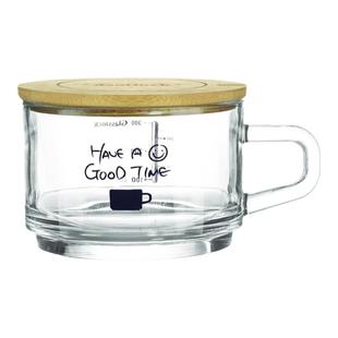 Glasslock进口玻璃杯燕麦早餐杯带盖 耐热咖啡杯刻度水杯牛奶杯子