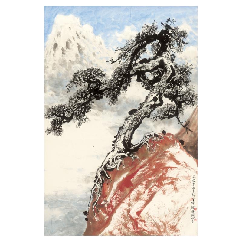 关山月国画真迹石上中堂装饰画