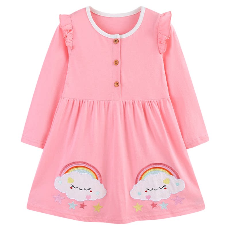 女童长袖连衣裙可爱绣花公主裙针织棉中小童裙girldress for fall