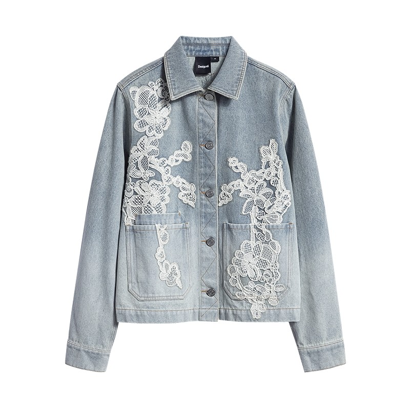 Desigual【博主同款】26春夏新品牛仔蕾丝镂空拼接贴布绣女式外套