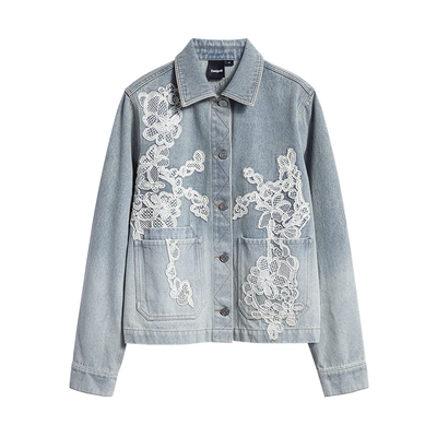 Desigual【博主同款】26春夏新品牛仔蕾丝镂空拼接贴布绣女式外套