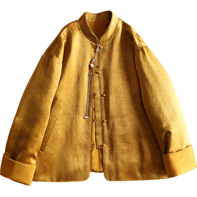 云澍新中式金色棉服桑蚕丝年轻款